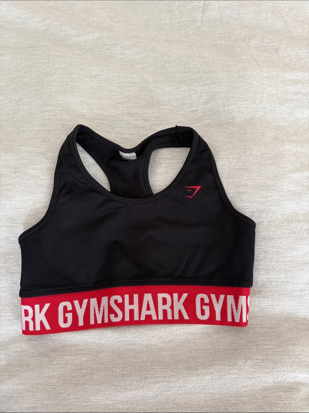 Gymshark Black Sports Bra with Red Logo Band